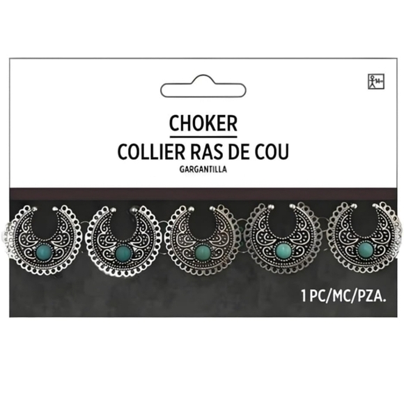 Western Silver and Turquoise Choker Necklace NWT - Picture 3 of 4